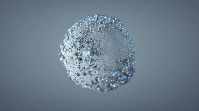 White molecule sphere is floating. Sci-fi or futuristic technology design. Seamless loop 3D render animation with DOF
