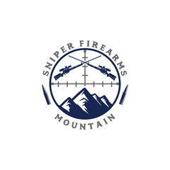 Vintage sniper firearms mountain logo design template