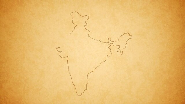 India map outline animation on old paper.