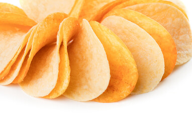 heap of potato chips isolated on white background