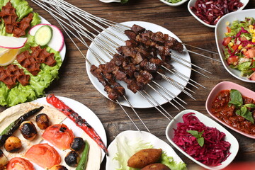 delicious grilled liver and salads