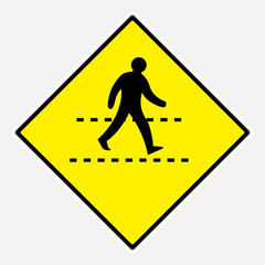 Pedestrian crossing ahead vector danger classic black silhouette on yellow road sign