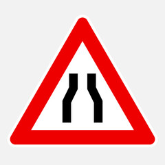 Road narrows on both sides vector danger road sign - Hard times metaphor concept