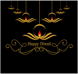 Happy Diwali with diwali lamps. Hangings diyas.