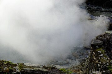 hot steam over river in furnas