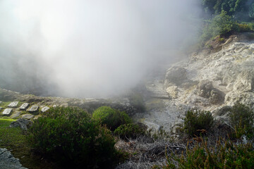 hot steam over river in furnas