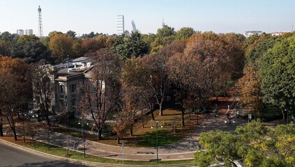 aerial view of the Sempione park in Milan in autumn version
