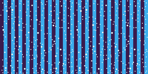 Abstract Vector seamless pattern with blue stripes and white polka dots. Geometric lines background. Winter trendy color geometry print. Merry Christmas mood with snow. Cute modern wallpaper.