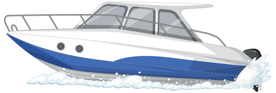 white and blue speedboat sailing on water clip art preview