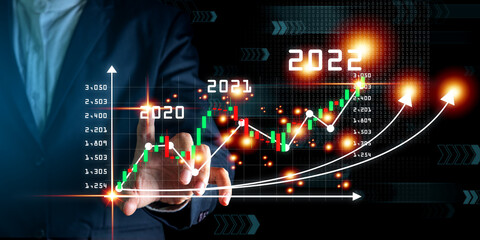 Plan business growth in year 2022 concept. Businessman plan and increase of positive indicators in his business, Growing up business concepts.