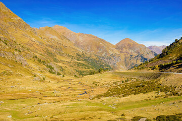 View of the pastures of the Arcalis valley which present ocher colors in the middle of autumn....