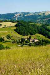 Fototapeta na wymiar Rural landscape along the road from Pavullo nel Frignano to Polinago, Emilia-Romagna.
