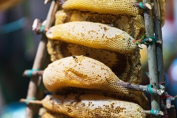 Closeup of Honeycomb piece background, thai street food market