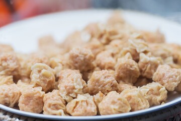 Closeup of Steamed Pork Dumplings, thai street food market