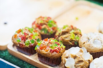 Closeup of Banana bread Cupcake muffins, thai street food market