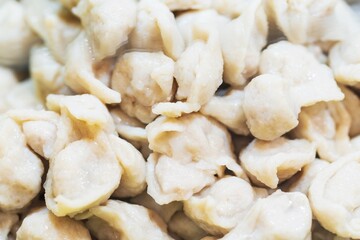 Closeup of fish dumplings, thai street food market