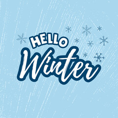 Hello Winter 2022. Lettering with snowflakes. Winter vector illustration.