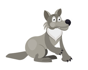 Cartoon illustration of grey wolf character for children. Flat for abc book.
