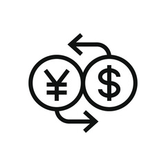 Currency exchange yen to dollar. Money converter icon line style isolated on white background. Vector illustration