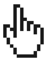 Pixel hand. Pointing finger cursor. Black outline icon