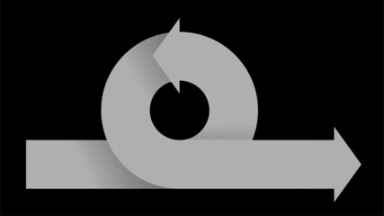 Grey spiral twisted arrow icon. Process flow scheme. Concept vector illustration on black background.