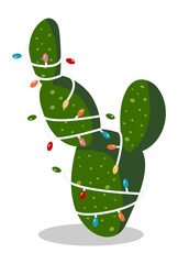 Cactus in garland. Christmas succulent in funny cartoon style