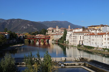 Fototapeta na wymiar View of the newly restored Bassano Bridge, Veneto, Italy