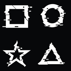 Glitch distorted geometric shape . Minimal art design . Noise destroyed circle logo . Trendy defect error shapes . Glitched frame .Broken effect .vector 