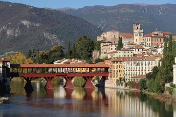 View of the newly restored Bassano Bridge, Veneto, Italy