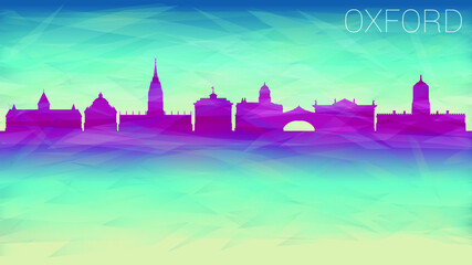 Oxford England Skyline Vector Silhouette City. Broken Glass Abstract  Textured. Banner Background Colorful Shape Composition.