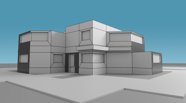 Modern house abstract rendering