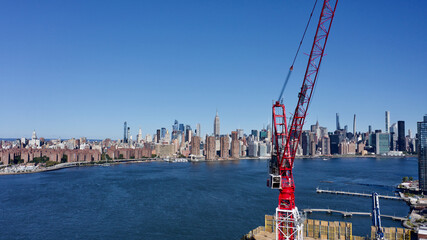 Aerial view in Brooklyn over a new building's construction site