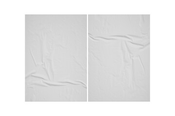 Empty blank wrinkled poster template set. Isolated glued paper mockup. 3d rendering.