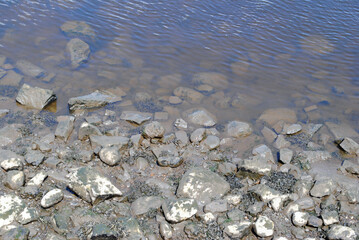 Close Up of Muddy Beach with Rocks & Water