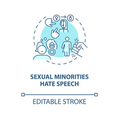 Sexual minorities hate speech blue concept icon. Human rights violation abstract idea thin line illustration. Intolerant attitudes. Vector isolated outline color drawing. Editable stroke
