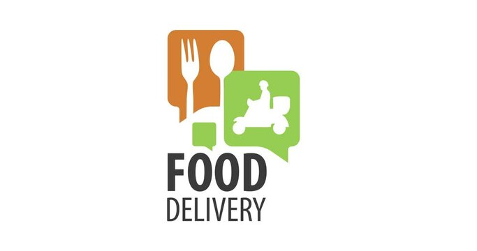 Animated video logo of food delivery, courier delivery