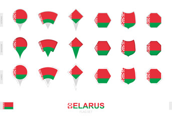 Collection of the Belarus flag in different shapes and with three different effects.