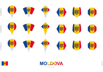 Collection of the Moldova flag in different shapes and with three different effects.
