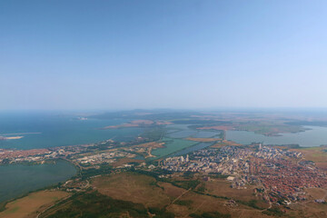 Bulgarian coast seen from the airplane. Black sea coast aerial view