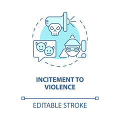 Incitement to violence blue concept icon. Non-protected speech type abstract idea thin line illustration. Creating immediate risk of harm. Vector isolated outline color drawing. Editable stroke