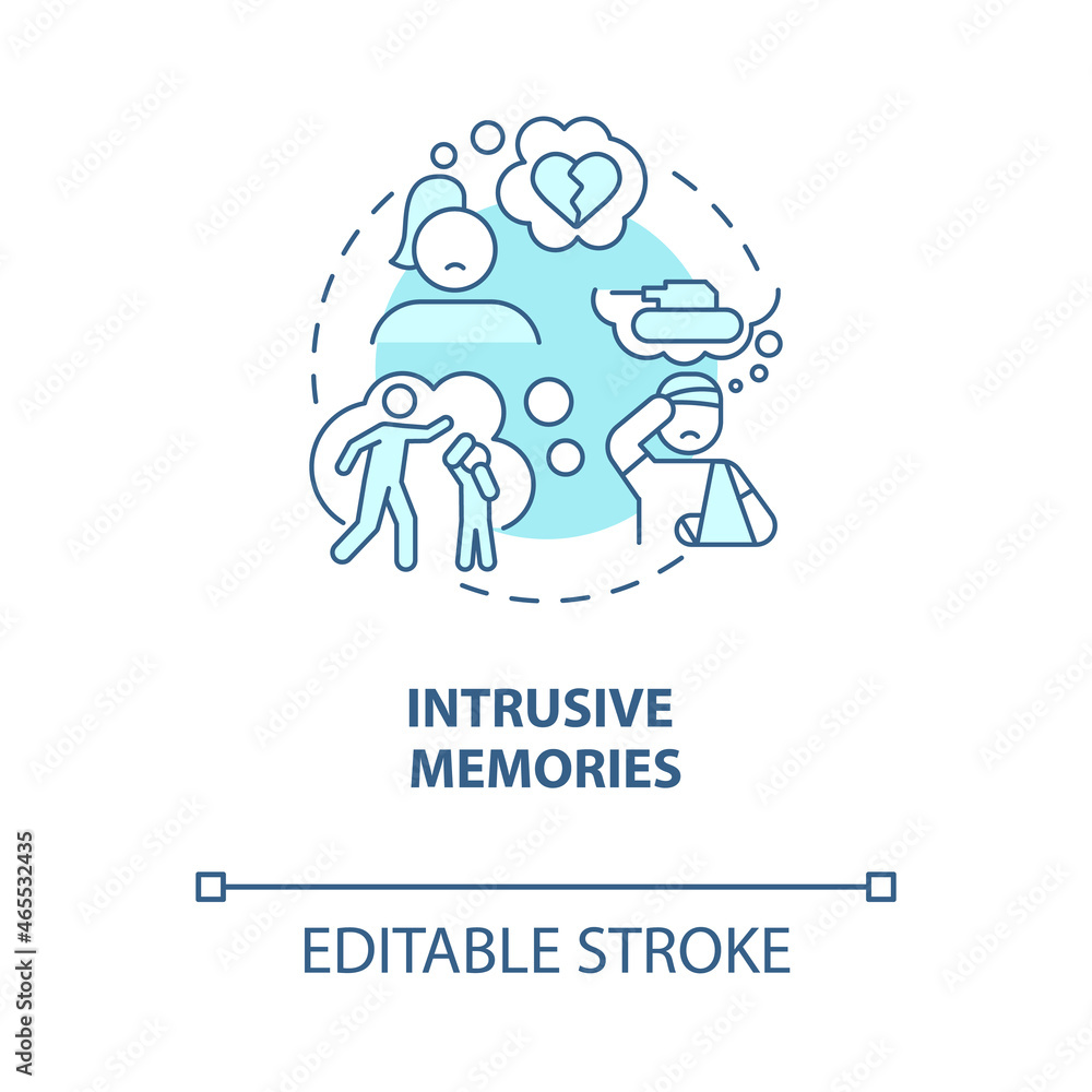 Poster intrusive memories blue concept icon. hate speech effect abstract idea thin line illustration. exper