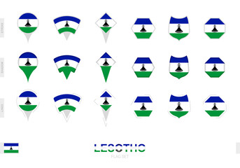 Collection of the Lesotho flag in different shapes and with three different effects.