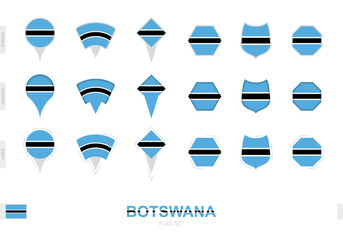 Collection of the Botswana flag in different shapes and with three different effects.