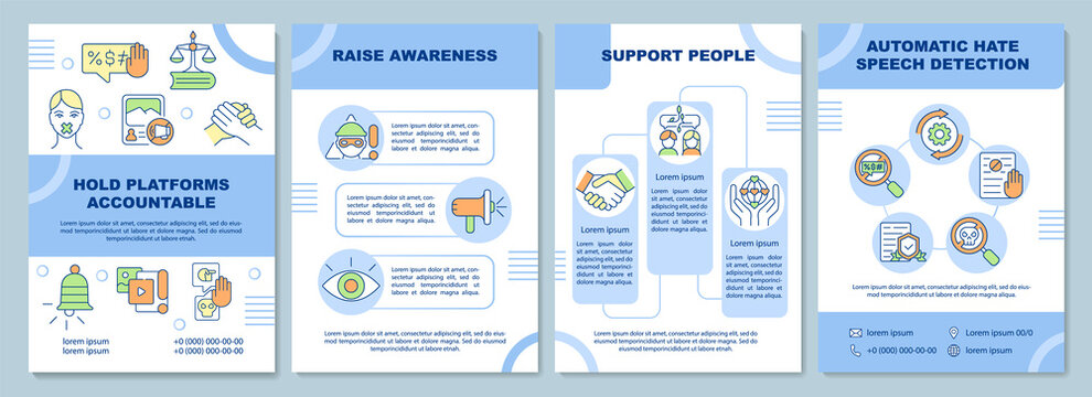 Hold Platforms Accountable Brochure Template. Raise Awareness. Flyer, Booklet, Leaflet Print, Cover Design With Linear Icons. Vector Layouts For Presentation, Annual Reports, Advertisement Pages