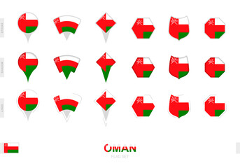 Collection of the Oman flag in different shapes and with three different effects.