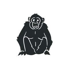 Chimpanzee Icon Silhouette Illustration. Primate Animal Vector Graphic Pictogram Symbol Clip Art. Doodle Sketch Black Sign.