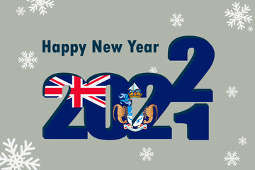 New Year's card 2022. In the photo: an element of the flag of the Tristan da Cunha Islands. Festive inscription and snowflakes. It can be used as an advertising poster, postcard, leaflet.