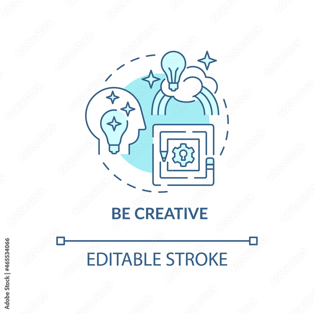 Poster be creative blue concept icon. innovative thinking for projects. personality trait. career advanceme