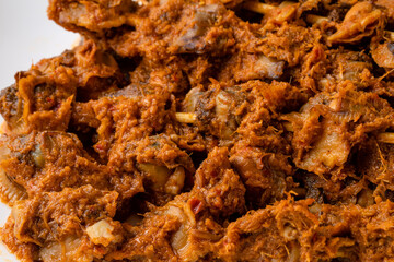 Sate Kerang Or Satay Kerang is a Traditional Indonesian Food made from Shell and covered with sauce. Sate Kerang Angkringan.  Selective focus. macro food.