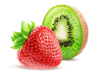 Strawberry and kiwi slice isolated on white background.